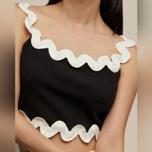 NWOT! Anthropologie Maeve Colorblock Off-The-Shoulder Ribbon Trim Crop Top L